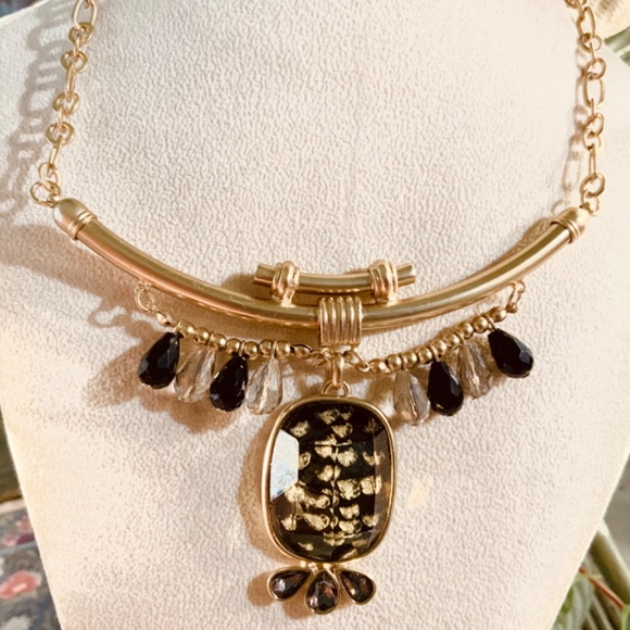 BLACK GOLD Statement NECKLACE - ACRYLIC STONE - STUNNING LIGHTWEI⭐️New Condition - Picture 4 of 4